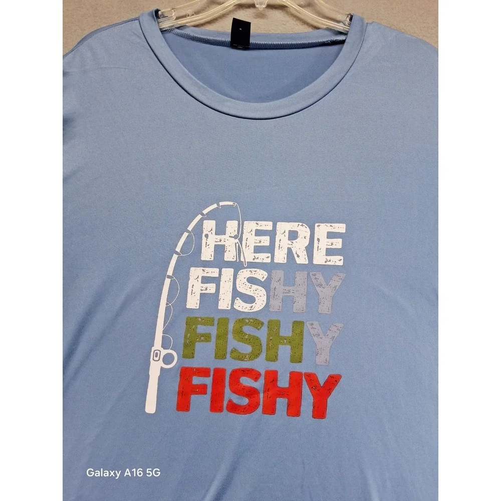 Manfinity Here Fishy Fishy Men's Tshirt Blue‎ Size XXL
